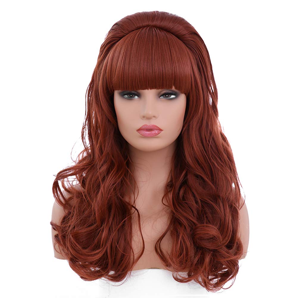 Long Wavy Copper Red Wig Women's Big Costume Wig Bouffant Beehive Wigs 50s 80s Classical Curly Hair Wigs for Women (24inch, copper red)