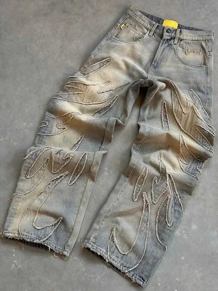 2024 American New Fashion Patch Pocket Casual Jeans for Men and Women Y2K High Street Harajuku High Waist Wide Leg Denim TrouserT250319