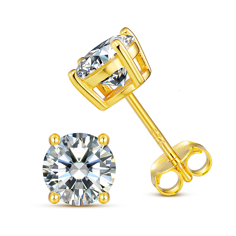 TUHE Unisex 14k Gold Earrings Real 6mm Moissanite Diamond Stud Earrings For Men Women 10K Yellow Gold Screw Back Earrings Fine J