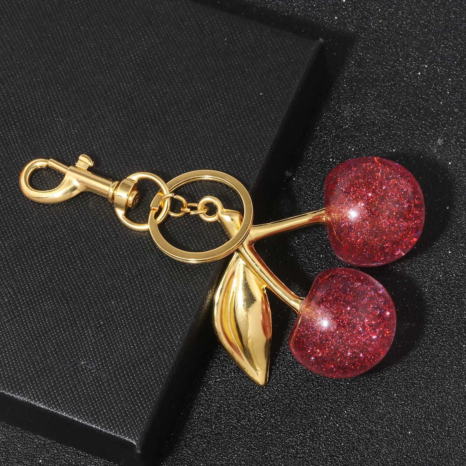 Delicious Crystal Pink Cherry Keychain Summer Fruit Cherry Pendant Keychain Womens Jewelry Bag Key Accessories GiftXJ250319