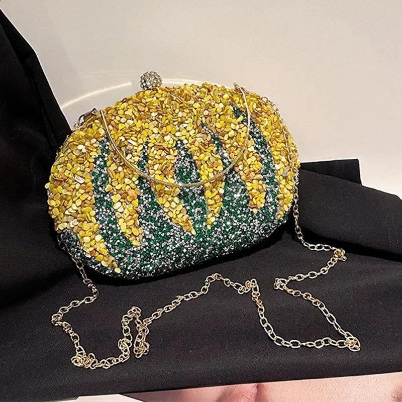 Women Evening Bag Shoulder Messenger Bag Pumpkin drilling Clip Handbag Fashion Purse Party Wedding Clutch 250319