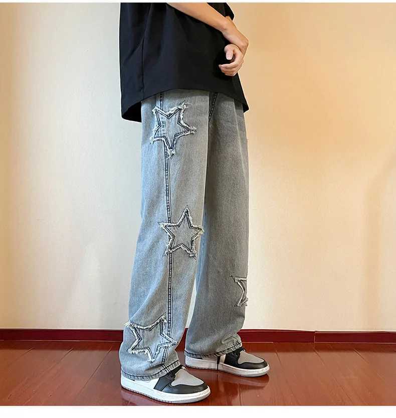 Y2k pants mens jeans mens jeans streetwear mens loose leg jeans denim shorts pockets mens clothing glitter goodsT250319