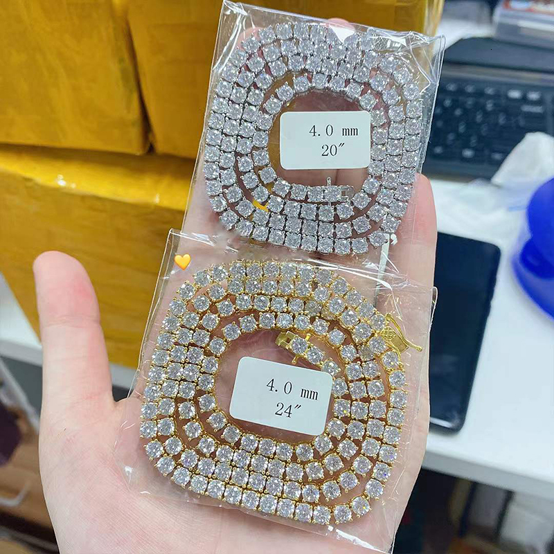 Trendy 925 Sterling Silver 3-4mm Zircon Tennis Chain Necklace Women Men Jewelry 18K Gold Plated Bling Iced Out Hiphop Necklace