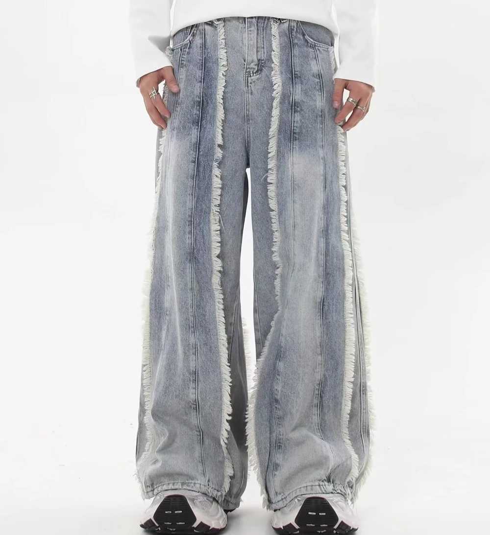 Yao888 Fashion Pants Tassel High Street Y2k Casual Streetwear Luxury Brand Loose Vintage Long Pants Trousers Jeans For MenT250319
