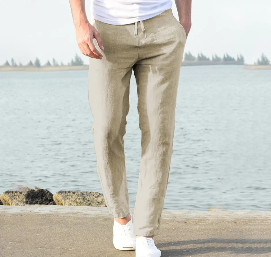 mens linen wide pants Trouser oversized sports streetwear spring yoga casual clothing 250320