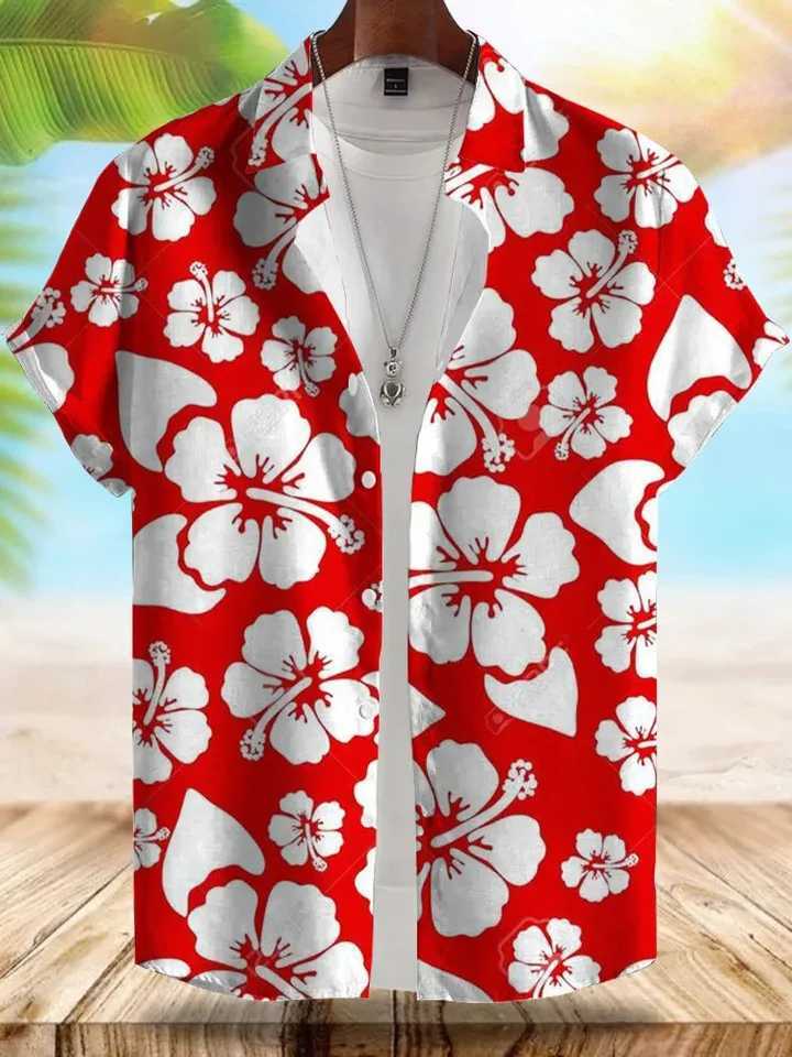 Seaside Hawaiian style mens summer vacation casual mens short sleeved outdoor beach loose and comfortable mens shirt M250320