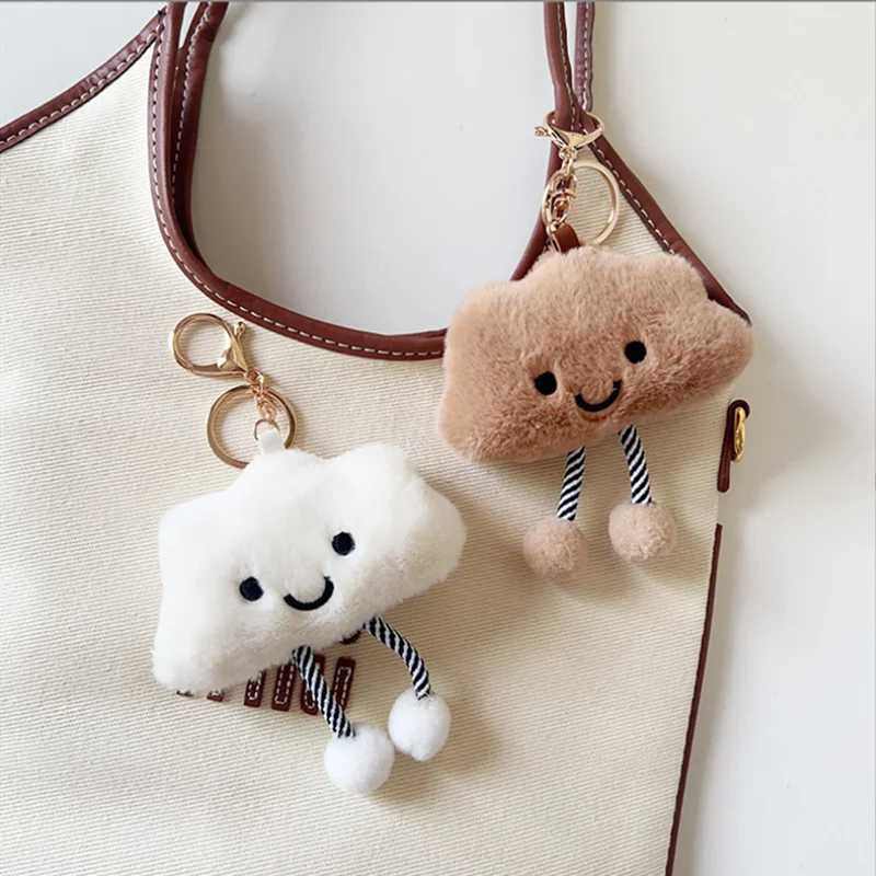 Cute plush white cloud pendant keychain girl bag accessories Kawaii pendant doll couple keychainXJ250319