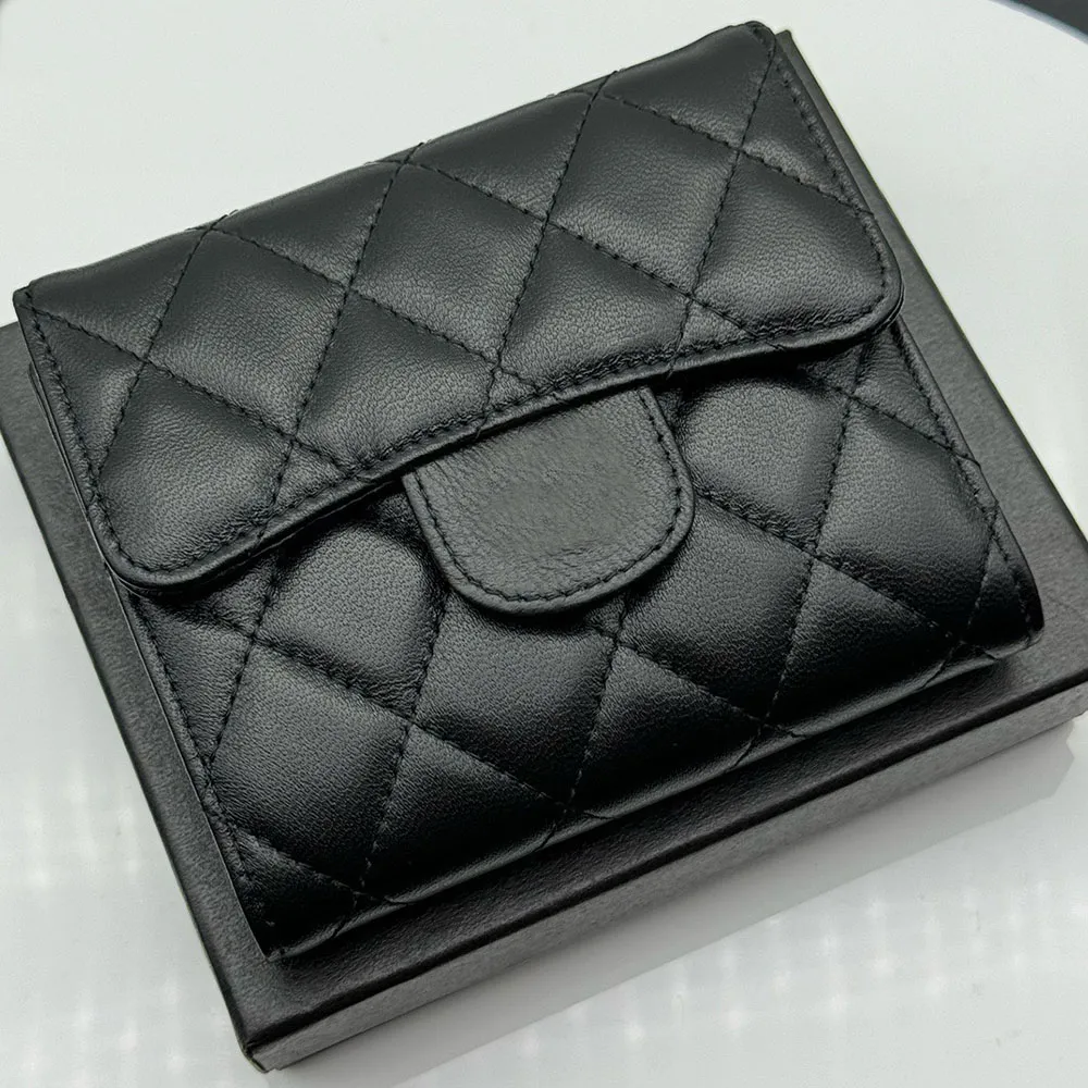 Fashion designer Ladies Wallet Brand CC buckle 3 fold Purse Leather caviar diamond grid Purses back zipper slot Coin Pocket Cash Wallet Original Packaging 3133