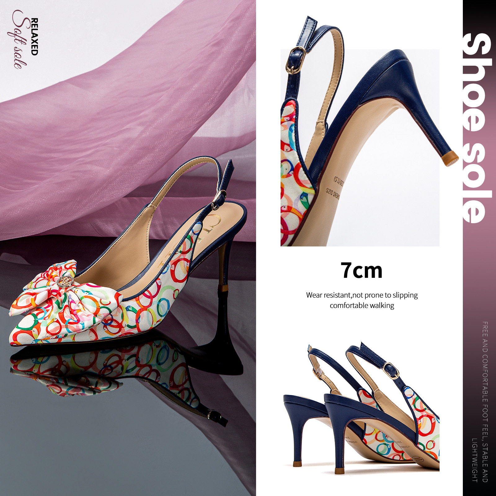 Designer CHCH Sexy Pointed High-Heeled Shallow Bow Flower Shaped Shoes, One Button Toe Closure Women's Single Sandals