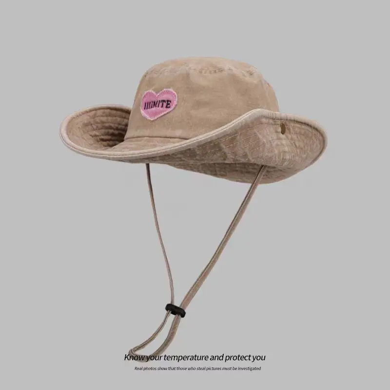 Japanese Retro Washed Cowboy Hats for Women Spring and Summer Outdoor Camping Sun Protection Sweet Pink Love Bucket Caps 250320