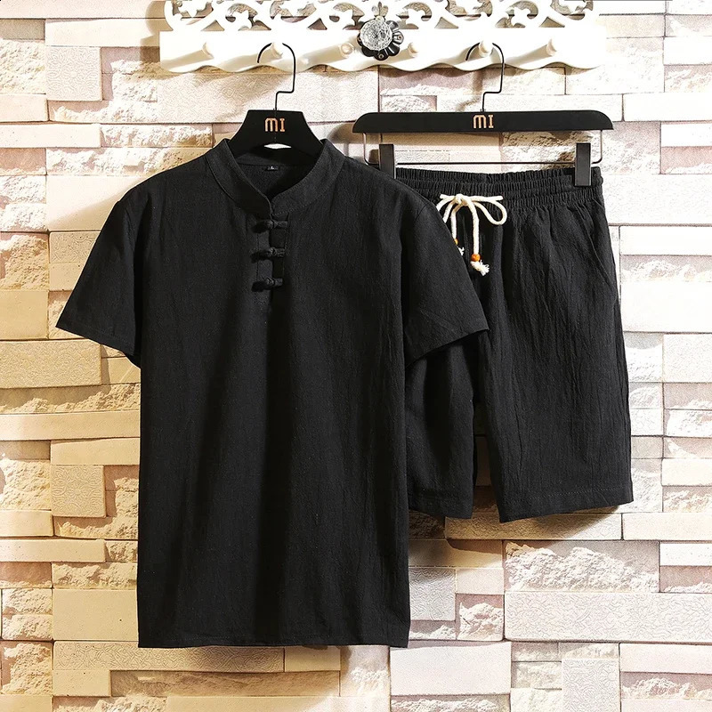 Customizable Mens Short Sleeve T-shirtShorts 2PC Set Solid ShirtShorts Home Suits 250314