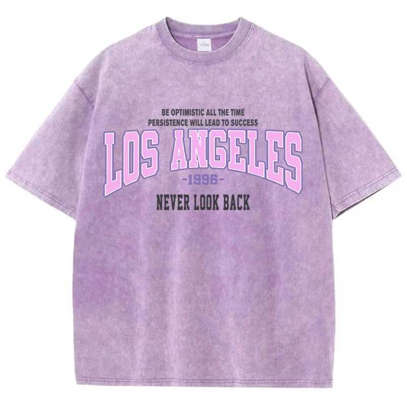 Womens cotton washed T-shirt trend loose T-shirt Los Angeles 1996 printed short sleeved summer street womens clothingT250320