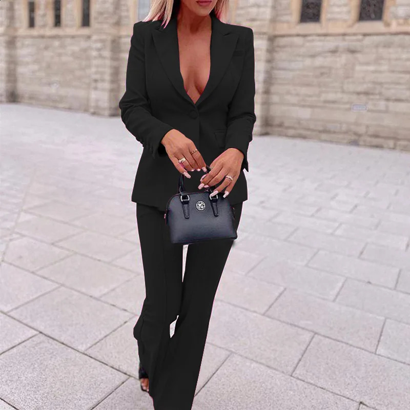 BAMBOOBOY Autumn Causal Slim Sexy Blazer Long Pants Two 2 Piece Sets Outfits for Women Classic Office Lady Work Street Outfit 250319