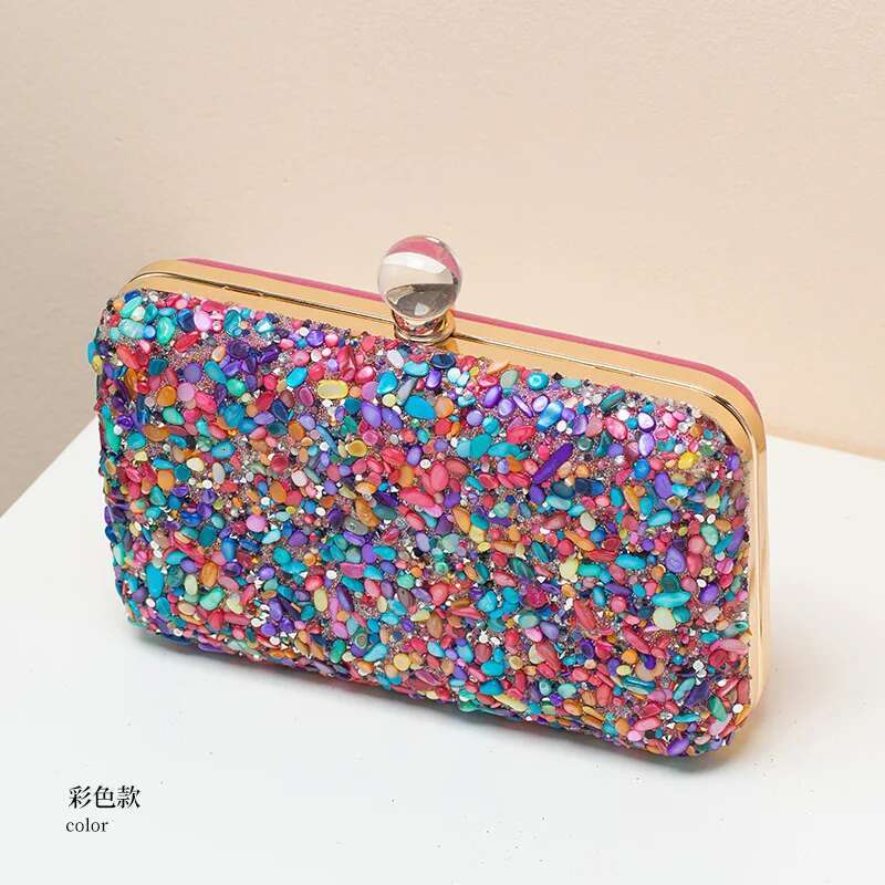 New Rhies Evening Fashion Dia Beaded Banquet Clucth Purse 2023 Crystal Handbags Female Shoulder Bags