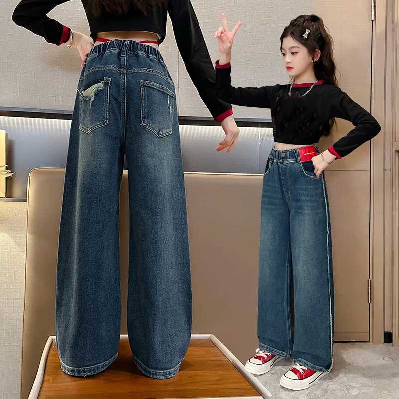 Teenage girl jeans Spring and Autumn Korean casual retro blue denim pants Fashion elastic waist jeans New arrival clothingT2502320