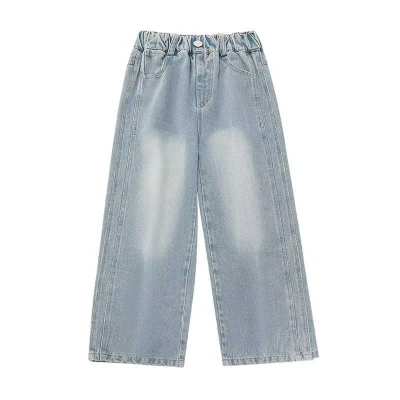 Korean Spring Style Trendy School Girls Retro Jeans Loose Legs Childrens Outdoor Pants Cotton Soft Touch Childrens Cowboy TrousersT2502320