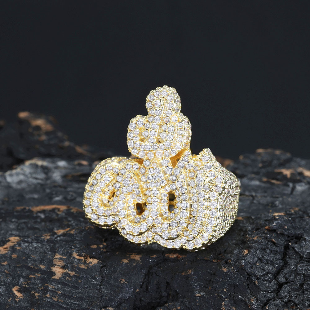 Hiphop Fashion Jewellery Women Allah Design Ice Out Ring With Crown Brass CZ Diamonds bague hommes 18K Gold Plaed