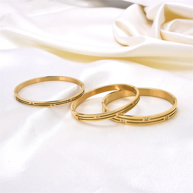 FYSARA Women Selling Stainless Steel Hollow Handmade Micro-Inlaid Stone Bracelets Party Gift Love Bangle Jewelry Wholesale 250320