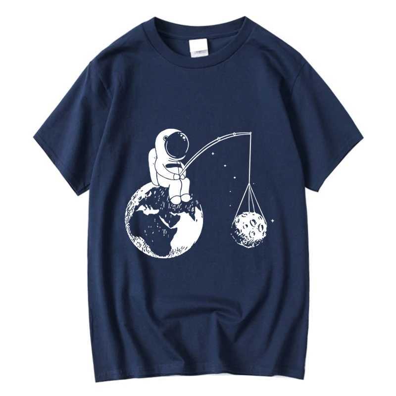 Summer casual mens high-quality T-shirt 100% pure cotton loose and interesting design astronaut print mens cool T-shirt mens T-shirtT250319