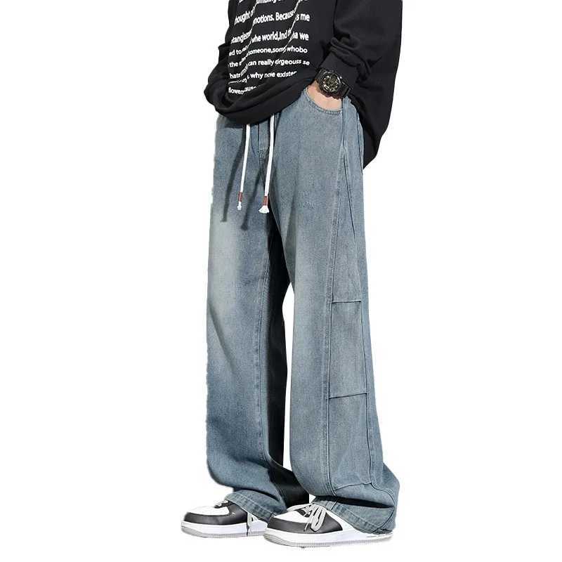 American mens wash denim jeans spring Jorts autumn and summer new loose straight skirt mens wide leg casual mens TrouserT250319
