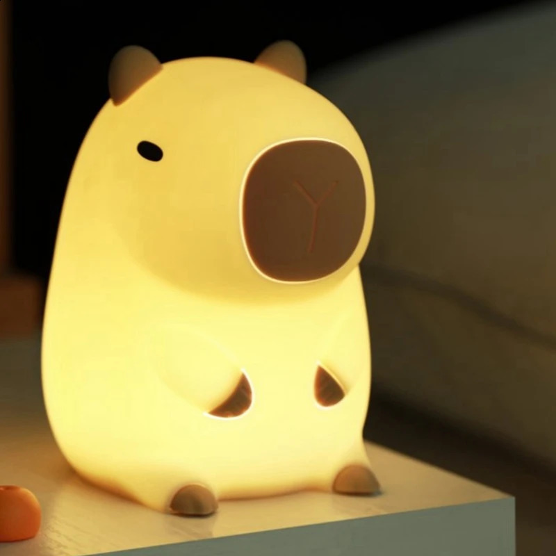 Cute Cartoon Capybara Silicone Night Light Battery Dimming Sleep Night Lamp for Childrens Room Decor 250319