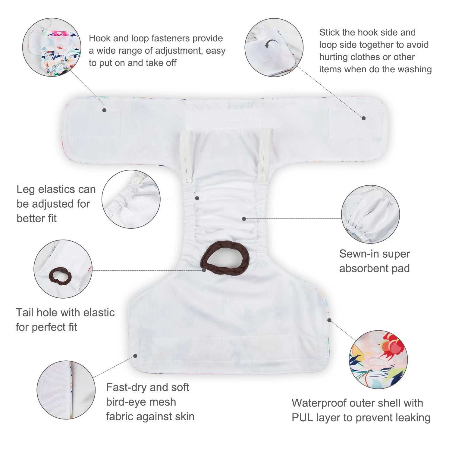 (3pcs per pack) CuteBone Female Dog Diapers Reusable Doggie Period Diapers Washable Dog Nappy Female for Heat Cycle Y250320