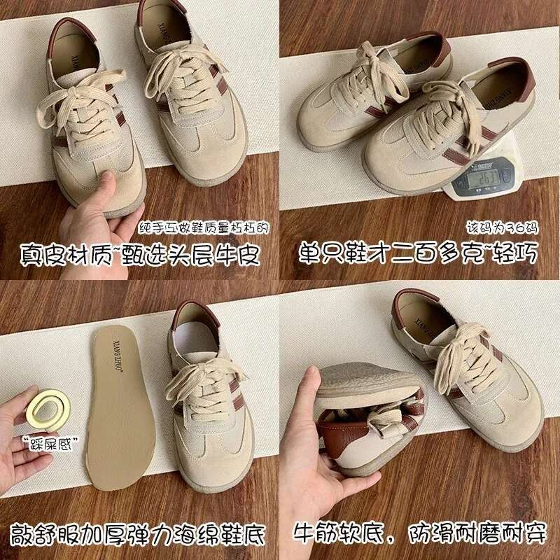 New 2025 With Box Designer shoes sneakers Leather German Training Shoes Wolf Leather Women's Everyday Shoes Student Style Everyday Soft Sole Flat