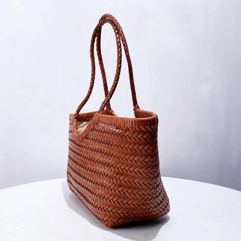 Genuine Leather Cowhide Tote Composite Bags For Women Designer Handbag Purses 2024 New In Casual Weave Underarm Shoulder
