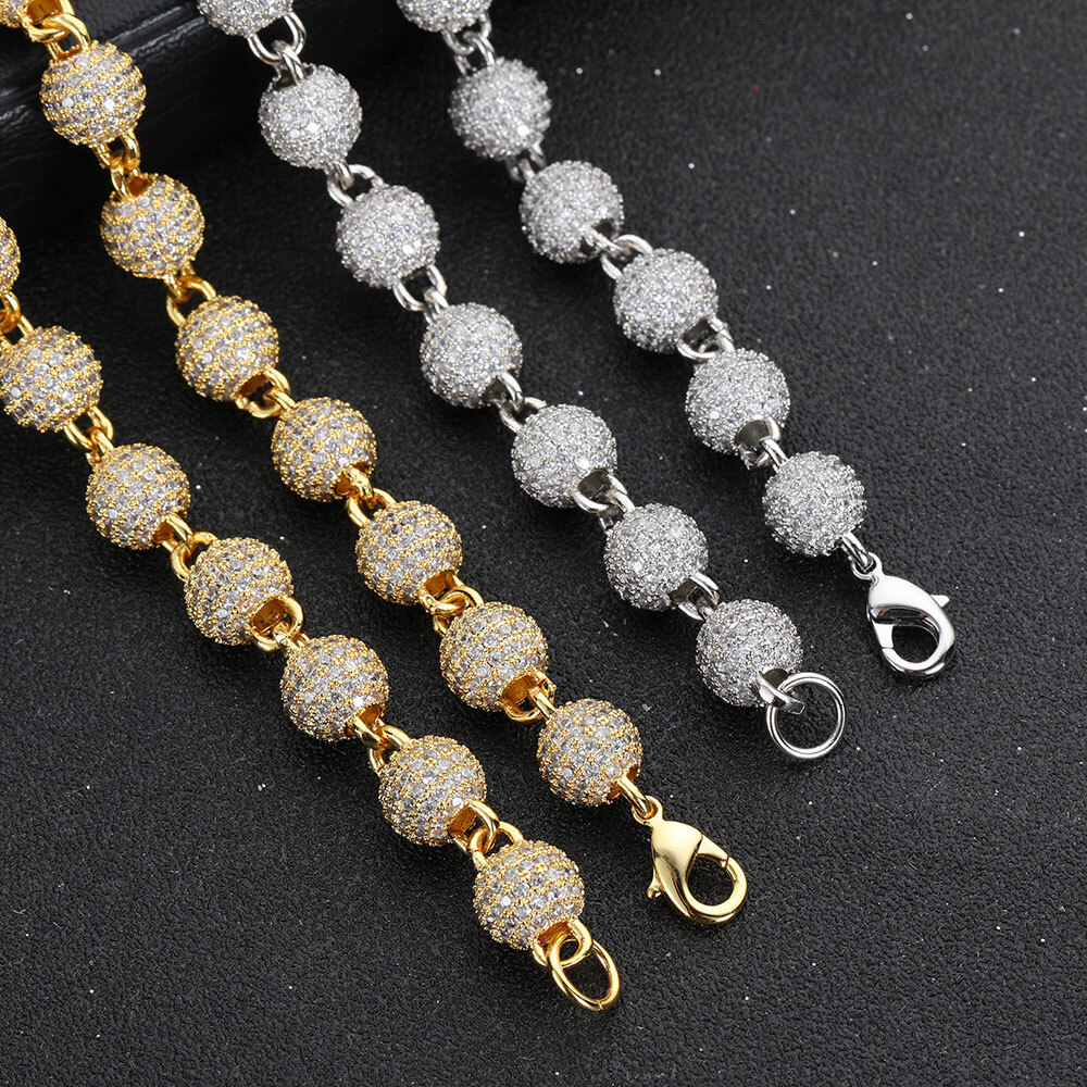 ESKEEM 8mm Ball Shape Link Chain For Women Accessories Iced Out Chain Micro Pave Cz Jewelry Full Diamond Round Bead Necklac