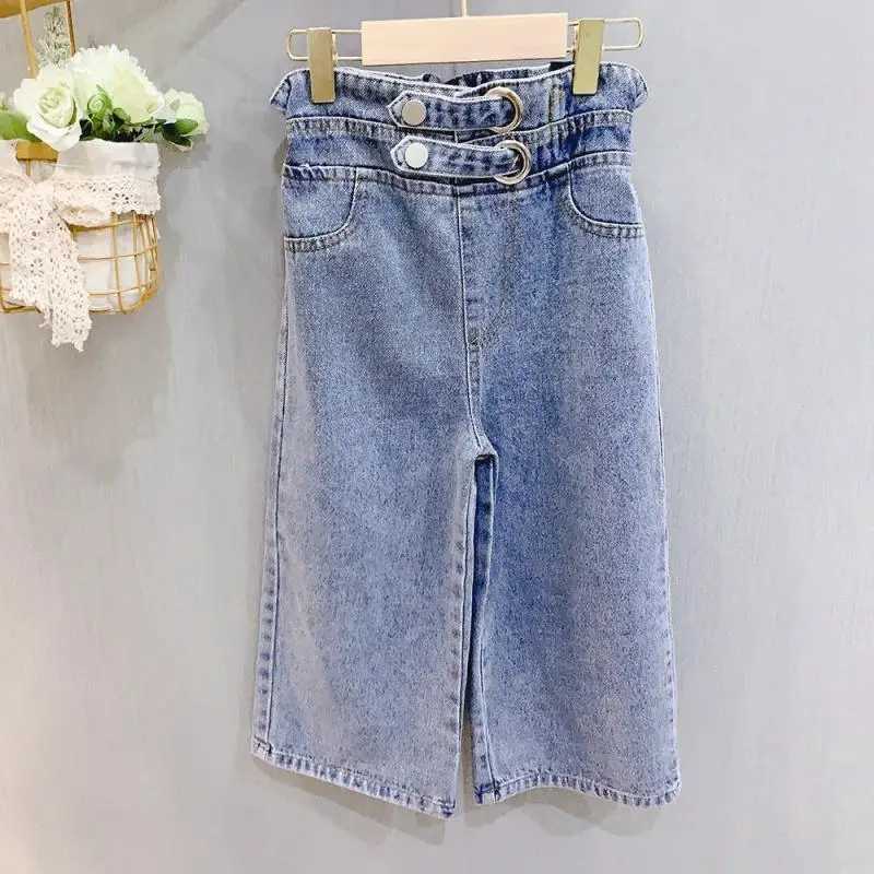 Girls Wide Leg Jeans Versatile Style 2023 Fashion Big Kids Casual Pants Spring and Autumn Girls Loose Double Waist TrousersT250326