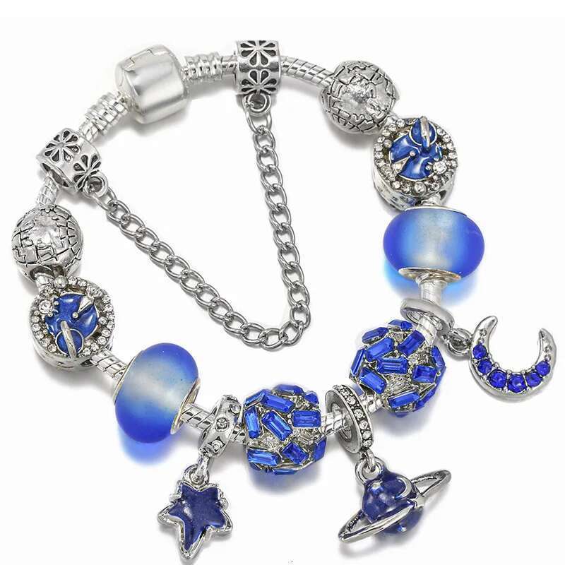 Blue Style High-Quality Charms Bracelets For Women With Snake Chain Globe Aircraft Charms Beads Pendants Jewelry Dropshipping