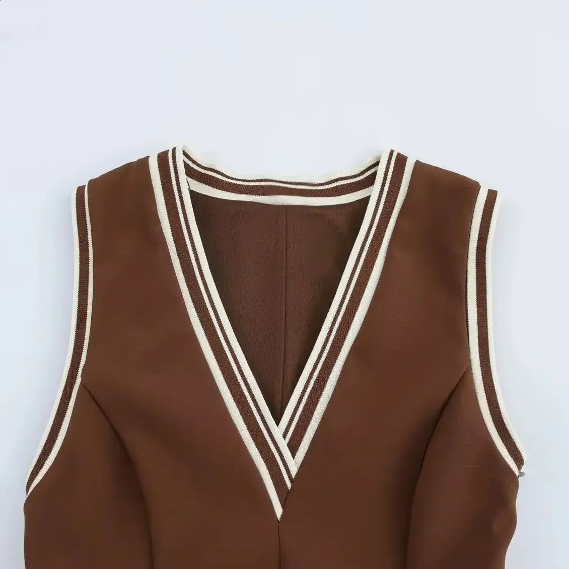 Trafshe womens brown striped short skirt elegant sleeveless pleated casual party mini beach dress clothing 250319