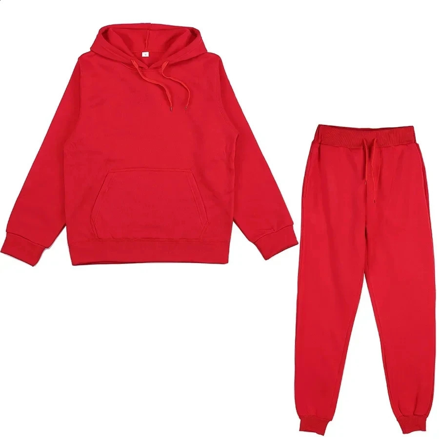 Mens Autumn and Winter Solid Color Hoodiepants Twopiece Set Fashionable Casual Sports Size S3XL Tracksuit 250319