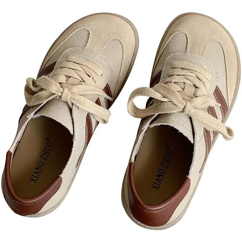 New 2025 With Box Designer shoes sneakers Leather German Training Shoes Wolf Leather Women's Everyday Shoes Student Style Everyday Soft Sole Flat