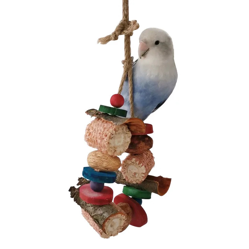 Bird parrot chewing toy natural corn Cob loose original wood bark fruit combination birdcage hanging decoration pet supplies 250320