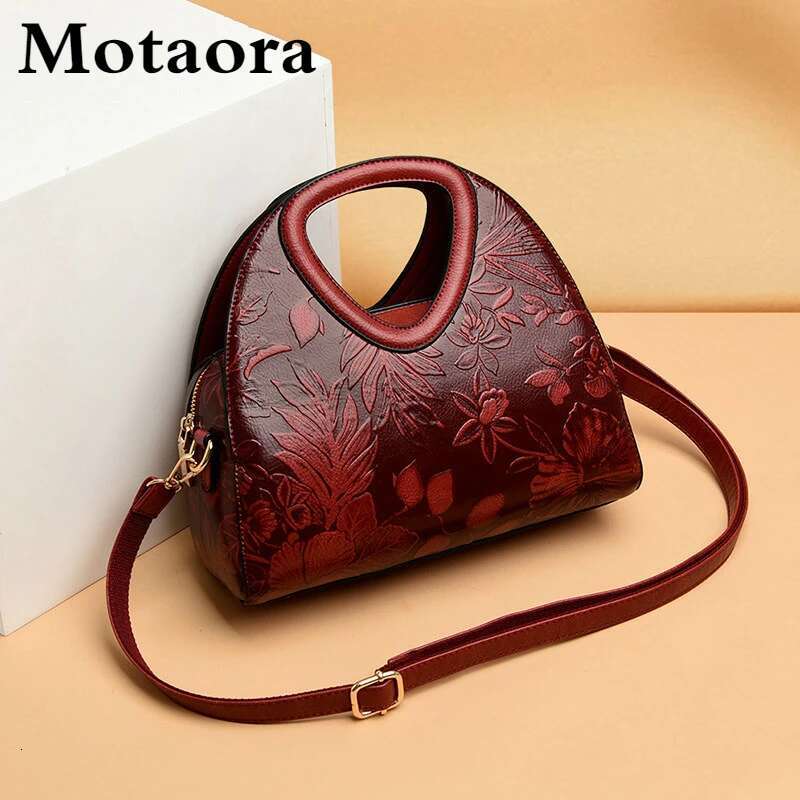 MOTAORA 2025 New Shoulder High Quality Leather Top-Handle Bags Female Vintage National Style Crossbody Bag For Women