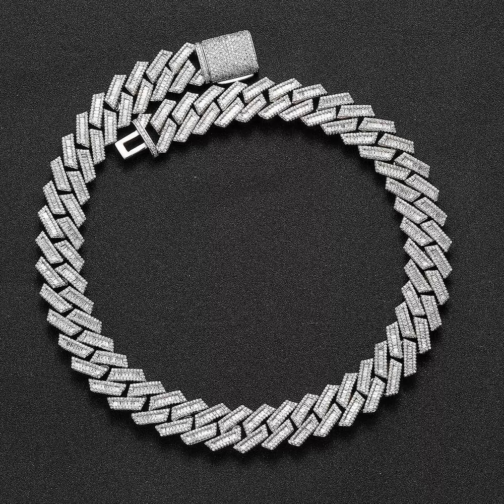 Hip Hop Jewelry Style 15mm 20mm Sterg Sier Round Baguette VVS Dia Iced Out Moissanite Cuban k Chain