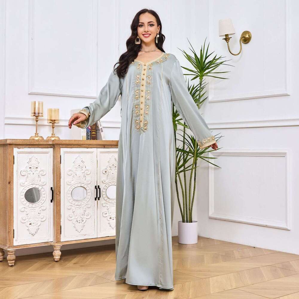 Mt047 Muslim Robe Women's Fashion Style Embroidered Diamond Set Dress Dubai Abaya