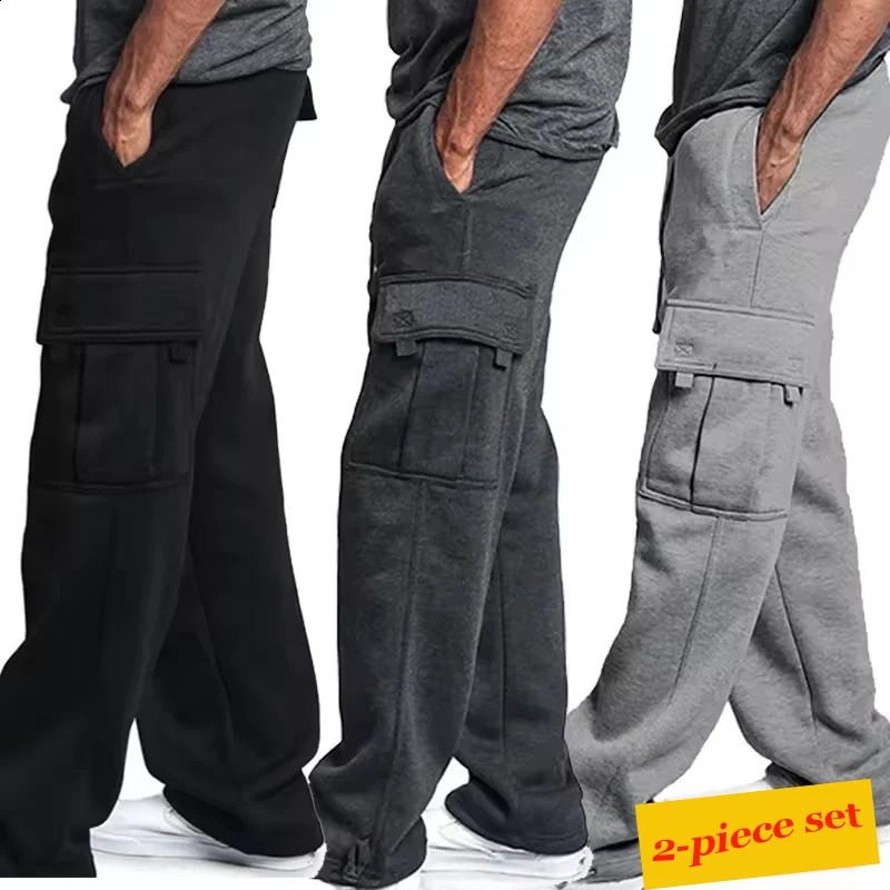 2piece cargo sports pants mens overalls casual fashionable multi pocket loose suitable for jogging 250317