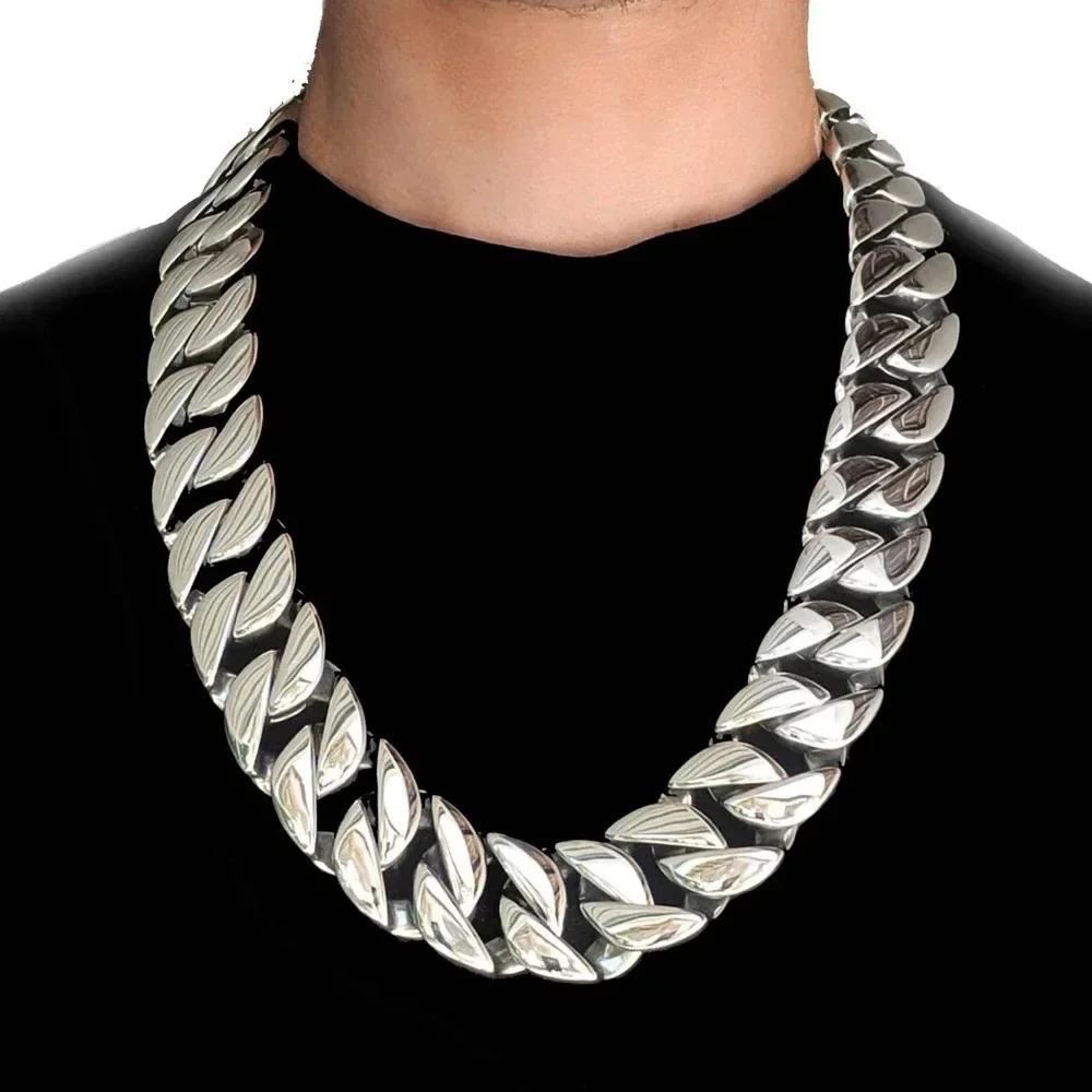 European and American 32mm wide and thick Cuban chain stainless steel bracelet necklace mens and womens gold color jewelry 250318