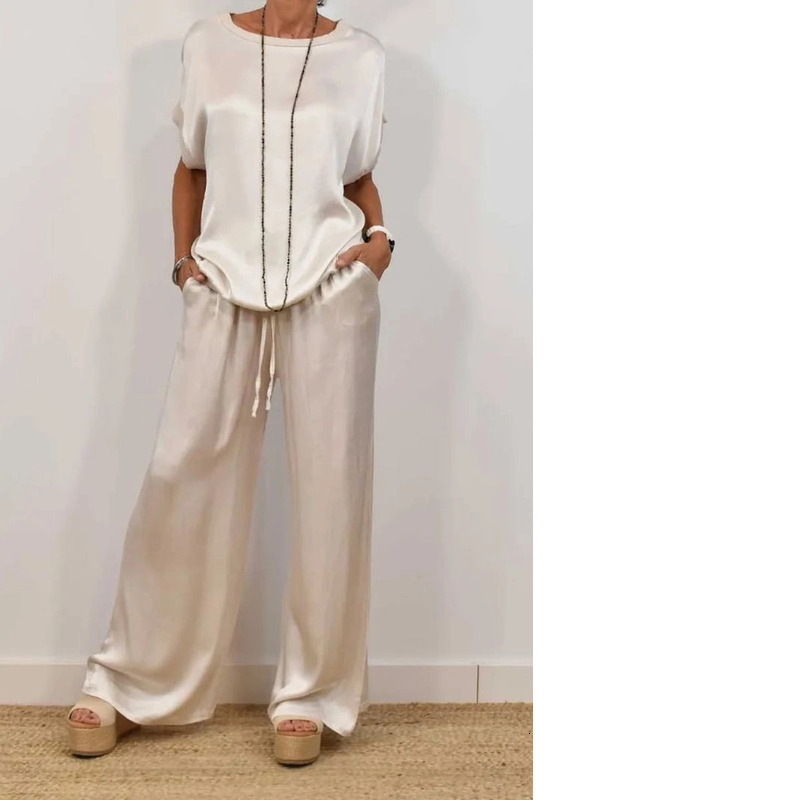 2025 Spring/Summer New Women's Loose Shirt, Wide Leg Pants, Casual Set