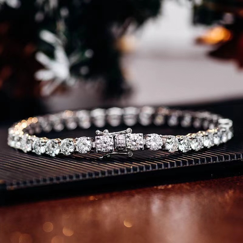 Real 10k Gold Moissanite Tennis Bracelet Women 2-3mm D Color VVS1 Moissanite Diamond Link Chain Bracelet Bangle Pass Tester Gift