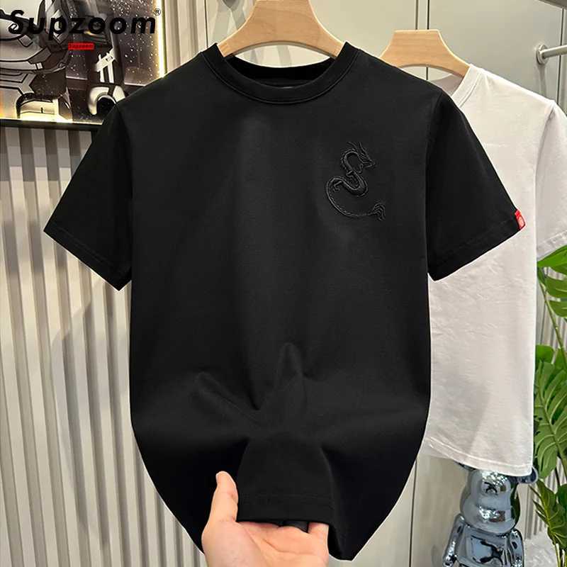Supzoom New Arrival Summer Top Fashion Embroidery Neutral Short O-neck Casual Hip Hop Heavy Texture Cotton Ins Loose Mens ShirtT250319