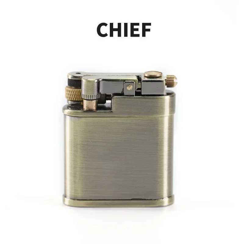 Chief Brass Lighter Creative Slide Ignition Metal Gasoline Lighter Refuelable Vintage ic Lighter Smoke AccesoiresC250320