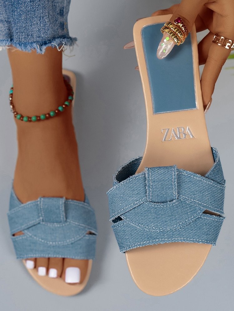 plus size women's cross solid color fashion cool slippers flat sole trendy indoor and outdoor one-word slippers for women
