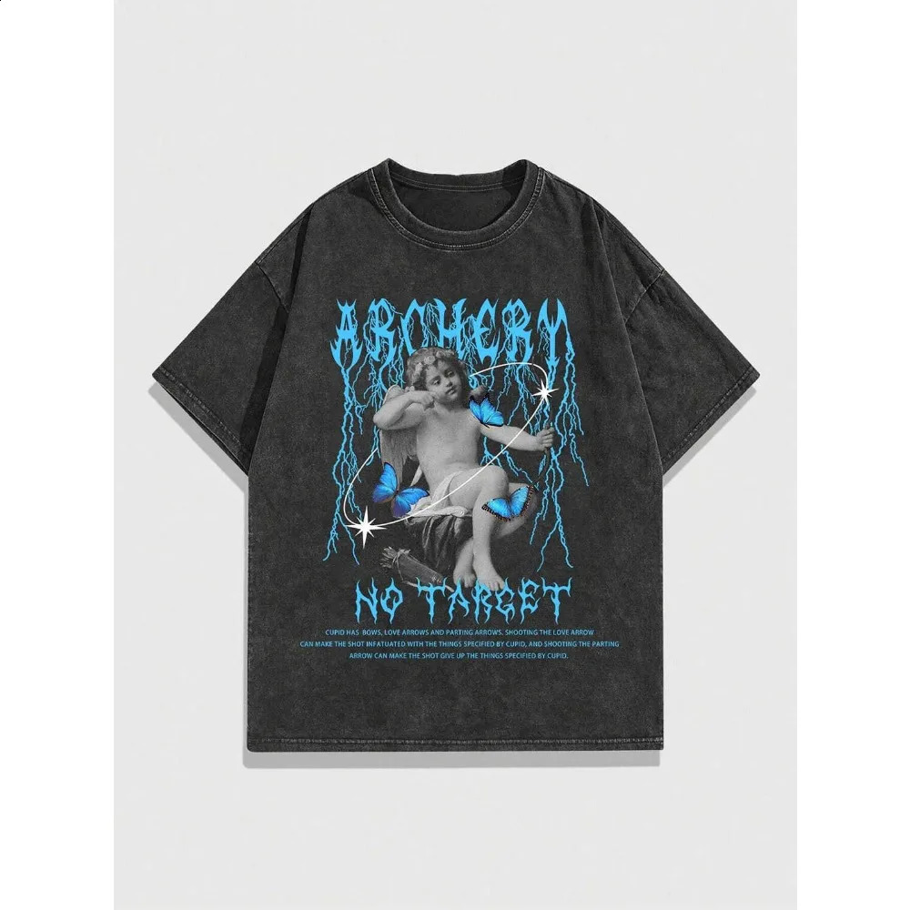 Europe and The United States Retro Blouse Loose Street Trend Fashion Movement Y2k Do Old T-shirt Men and Women Short Sleeves 250317