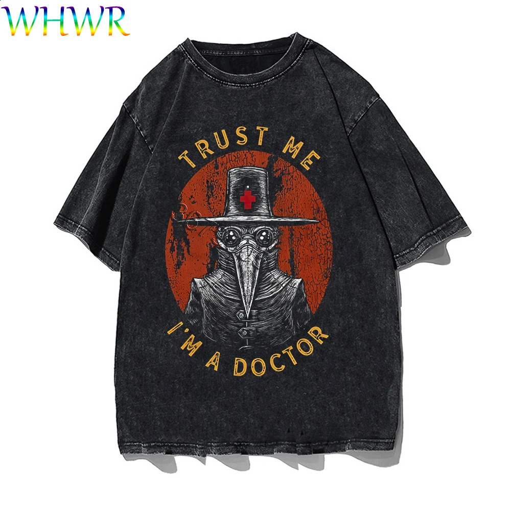 Gothic Cotton T-shirts Oversize Vintage T Shirt Casual Skeleton Ptint Tshirt Men Washed Short-sleeved Tee Streetwear Y2k Tshirts 250317