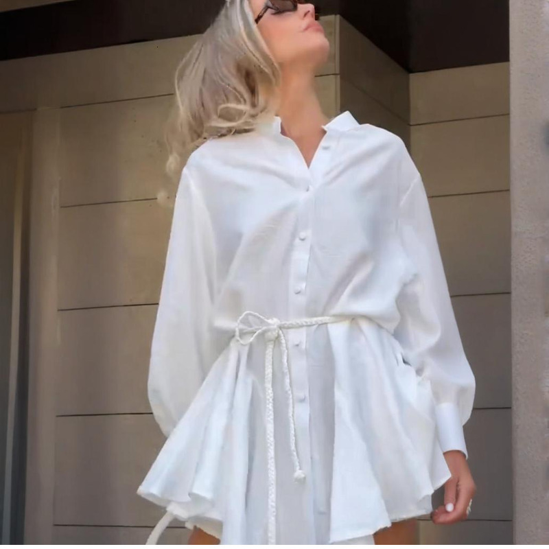 2025 summer new lapel button solid color long sleeved women's sexy slim fit dress