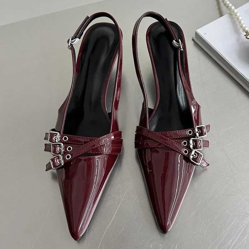 Summer New Women Fashion Sexy Party Punk Goth Pointed Toe High Heel Shoes Woman Leather Pu Footwear Buckle Strap SandalsC250319