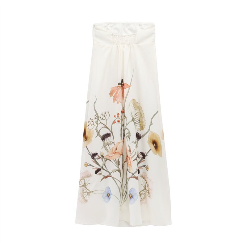 2025 Spring/Summer New Women's Fashion strapless straight neck sleeveless printed strap dress with backless embellishment